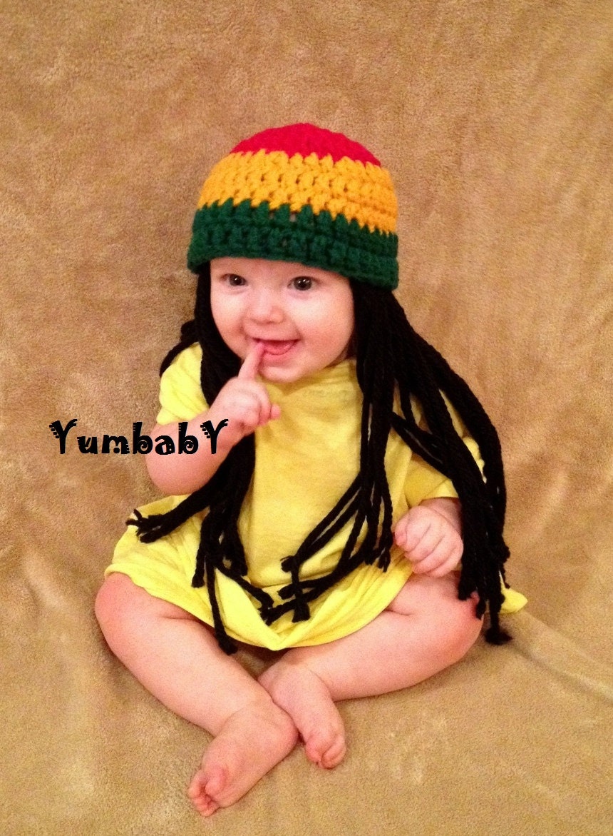 YumbabY Baby Hats Rasta Hat Photo Props Toddler Costume, Beanie Wig, Yellow Green Rasta, Baby Rasta Dreads, Black Dreadlocks, Baby Wig