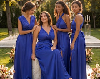 Cabrio Satin Infinity Kleid, Multiway Brautjungferkleid, Royal Blau Brautjungfer Kleid, Plus Size Brautjungfer Kleid, Maxikleid
