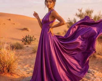 Purple Infinity Dress, Convertible Bridesmaid Dress, Satin Maxi Dress, Multiway Dress, Wedding Guest Dress, Prom Dress,Infinity dress summer