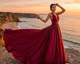 Red Flying Dress Women, Red Maxi Dress, Long Flying Dress,Convertible Bridesmaid Dress, Infinity Dress,Red satin dress,Photoshoot dress boho