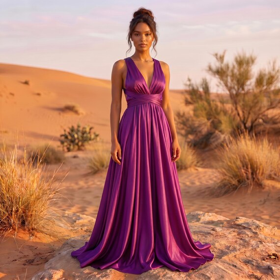 Purple Infinity Dress, Convertible Bridesmaid Dress, Satin Maxi Dress, Multiway Dress, Wedding Guest Dress, Prom Dress,infinity Dress Summer