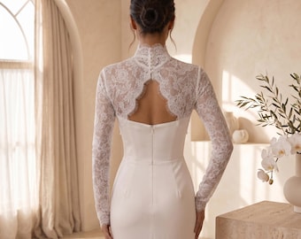 Lace Bridal Bolero, Lace Wedding Jacket, Bridal Cover Up, Wedding Dress Sleeves, Lace Shrug, Bridal Topper, Long Sleeve Bolero