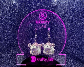 Cute Pirate Ghost Earrings | Kawaii Acrylic Earrings | Handmade Spooky Cute Jewelry | Pastel Halloween Earrings | Ghost Lover Gift