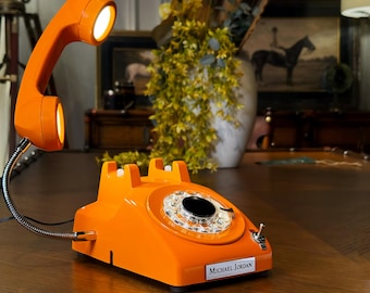 Personalized 1960s Telephone Lamp, Customized Upcycled Rotary Phone Table-Desk Light