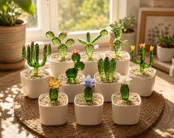 Hand Blown Glass Cactus, Succulent Figurine, Glass Plant Decor, Cute Office Desk Accessory, Birthday Gift for Her