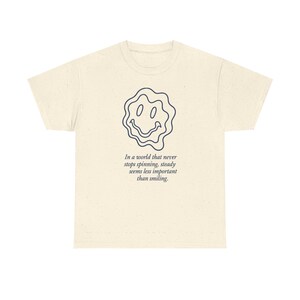 Neo-Pop Warped Happy Face T-Shirt, Urban Streetwear Tee, Line Art Graphic Shirt image 7