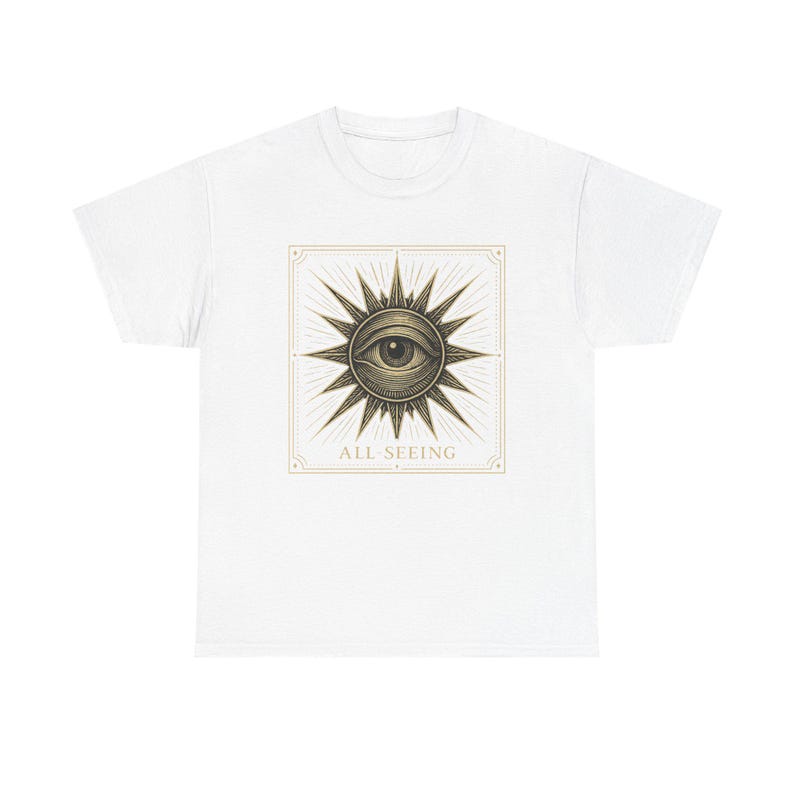 Camiseta Neo-Pop con el Ojo que Todo lo Ve, Camiseta urbana con grabado de tarot y ocultismo imagen 1