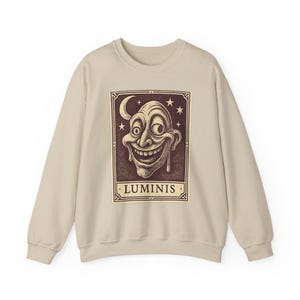 Sudadera Neo Pop con sonrisa deformada, suéter retro con diseño de cara feliz, diseño con efecto goteo. imagen 3