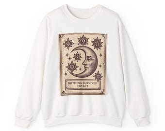 Verzerrtes Grinsen Hoodie, Retro Cartoon Tarot Style Sweatshirt, Celestial Moon Art