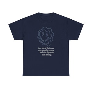 Neo-Pop Warped Happy Face T-Shirt, Urban Streetwear Tee, Line Art Graphic Shirt image 9