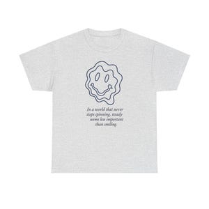 Neo-Pop Warped Happy Face T-Shirt, Urban Streetwear Tee, Line Art Graphic Shirt image 3