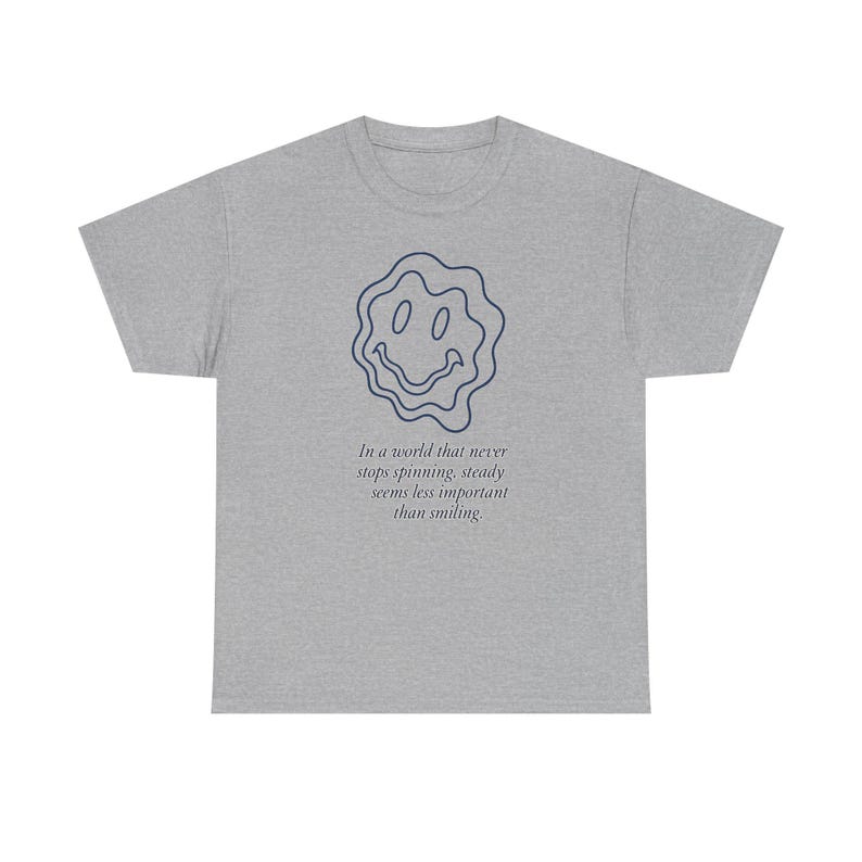 Neo-Pop Warped Happy Face T-Shirt, Urban Streetwear Tee, Line Art Graphic Shirt image 6