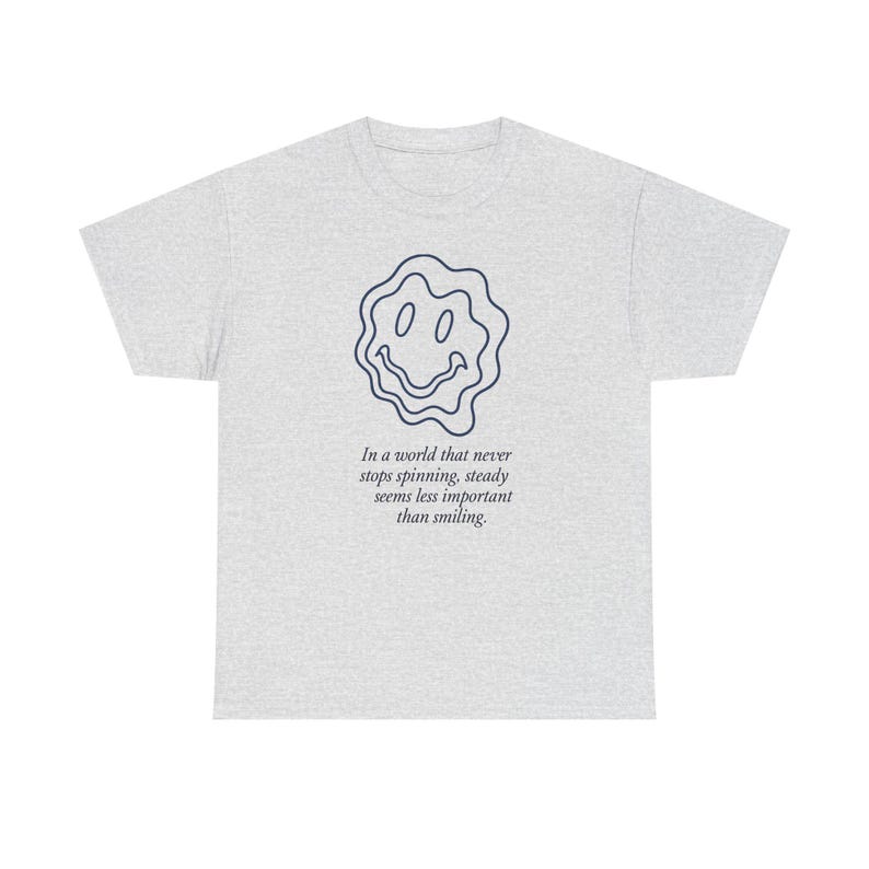 Neo-Pop Warped Happy Face T-Shirt, Urban Streetwear Tee, Line Art Graphic Shirt image 2