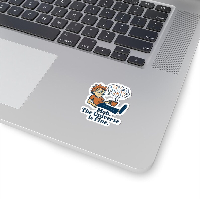 Nihilistic Humor Sticker - Quirky Character with Coffee, Existential Dread Gift afbeelding 11