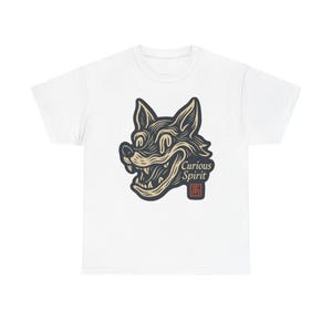 Camiseta con mascota de zorro sonriente distorsionada, camiseta de arte pop neo, estilo de dibujos animados vintage. imagen 1