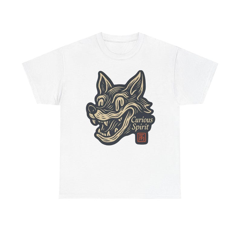 Camiseta con mascota de zorro sonriente distorsionada, camiseta de arte pop neo, estilo de dibujos animados vintage. imagen 1