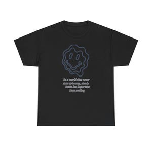 Neo-Pop Warped Happy Face T-Shirt, Urban Streetwear Tee, Line Art Graphic Shirt image 4