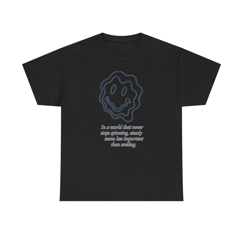Neo-Pop Warped Happy Face T-Shirt, Urban Streetwear Tee, Line Art Graphic Shirt image 4