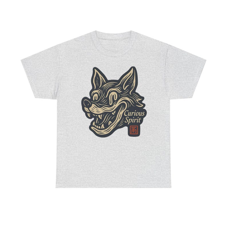 Camiseta con mascota de zorro sonriente distorsionada, camiseta de arte pop neo, estilo de dibujos animados vintage. imagen 2
