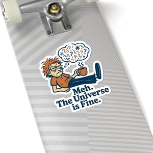Nihilistic Humor Sticker - Quirky Character with Coffee, Existential Dread Gift afbeelding 8