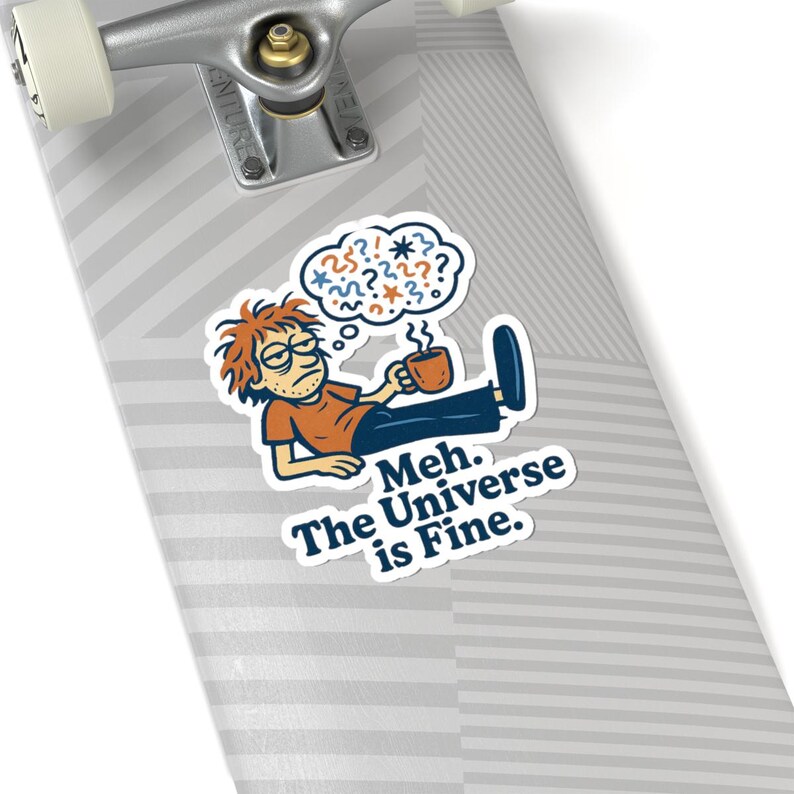 Nihilistic Humor Sticker - Quirky Character with Coffee, Existential Dread Gift afbeelding 8