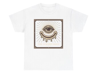 Verzerrtes Grinsen Maskottchen T-Shirt, Retro Cartoon Stil, Vintage Volkskunst inspiriertes T-Shirt