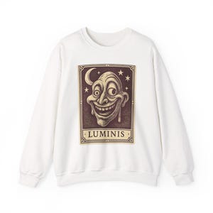 Sudadera Neo Pop con sonrisa deformada, suéter retro con diseño de cara feliz, diseño con efecto goteo. imagen 1