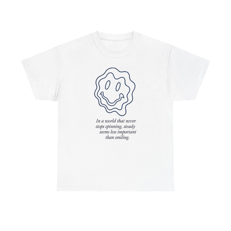 Neo-Pop Warped Happy Face T-Shirt, Urban Streetwear Tee, Line Art Graphic Shirt image 1