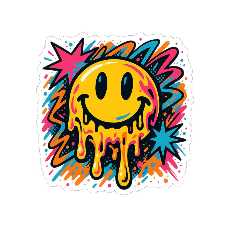 Neo-Pop Melting Happy Face Aufkleber, Urban Streetwear Kunst Aufkleber Bild 16