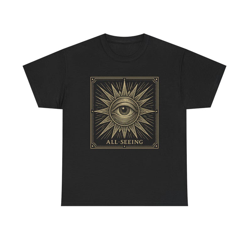 Camiseta Neo-Pop con el Ojo que Todo lo Ve, Camiseta urbana con grabado de tarot y ocultismo imagen 4