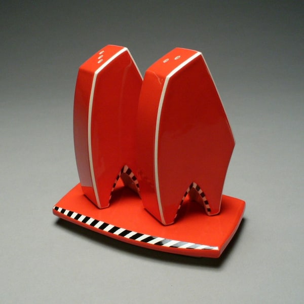 Contemporary Salt and Pepper Shaker Set in Red Orange
