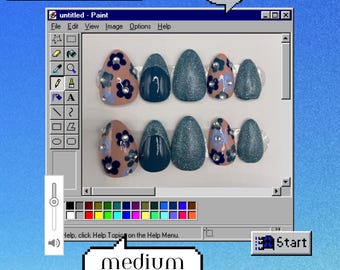 Uñas postizas reutilizables con estampado floral azul - Talla mediana