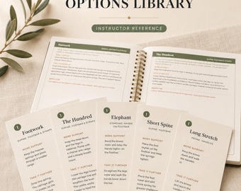 Reformer Pilates Modifications & Options Guide, Regressions Progressions Reference for Instructors, 46 Cards + Booklet, Printable PDF