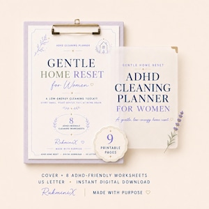 ADHD Cleaning Planner Printable: Gentle Home Reset Checklist for Adults, Executive Dysfunction Cleaning System PDF