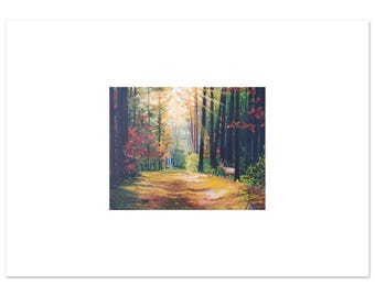 A Quiet Encounter Fine Art Poster Print, Deer Forest Landscape Wall Art by Jake Hall, Unframed Giclée Print