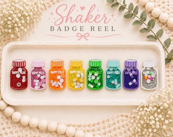 Pill Bottle Shaker Badge Reel, Shaker Badge Reel, Glitter Badge Reel, Pharmacy Tech Badge Holder, Pharmacist Gift, Retractable ID Holder