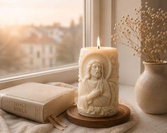 Vela de oración de Jesús hecha a mano / Decoración religiosa para el hogar, vela de fe