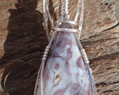 Lavender Lace Agate in Sterling Silver Pendant, Amethyst Agate Cabochon, Wirewrapped Purple Agate Pendant, Dragon Vein Agate Pendant