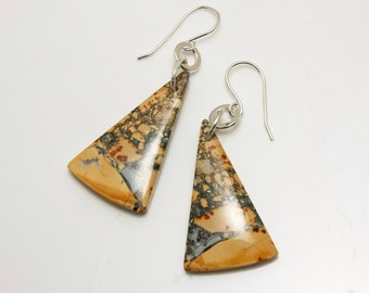 Sterling Silver Triangular Maligano Jasper with Ring on Ear Wires