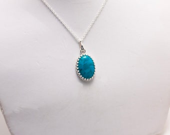 Oval Crown Bezel Set Turquoise Pendant on Adjustable Cable Chain - OOAK