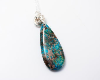 Sea Sediment Jasper Teardrop with Mobius Loop Pendant on Adjustable Cable Chain- OOAK