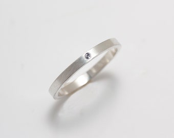 Sterling Silver Minimalist Flush Set White Sapphire Ring