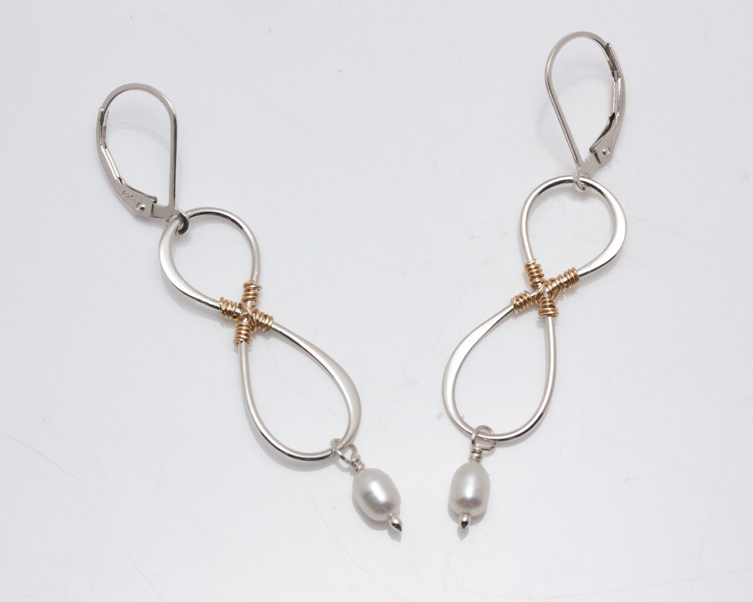 Sterling Silver Infinity Loop Earrings With Oval Freshwater Pearl ...