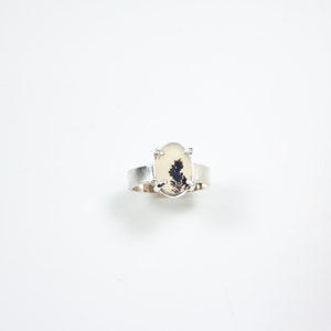 Sterling Silver Oval Dendritic Agate Ring - One of a Kind - Size 7