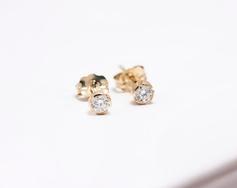 14k Gold Diamond Partial Bezel Post Earrings