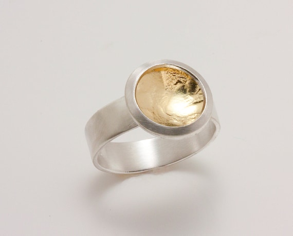 Organic textured 18 Karat Gold/ Sterling Silver Brushed Matte Ring