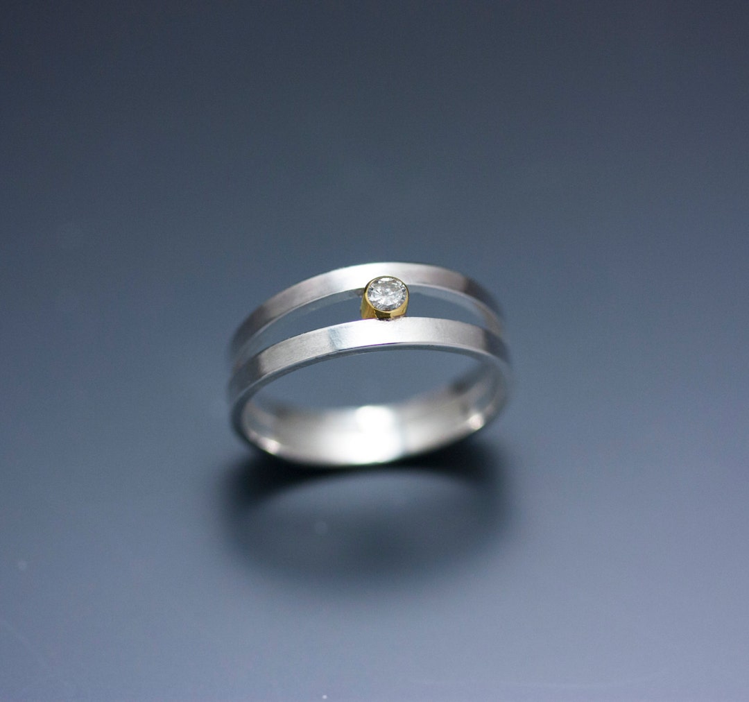 Sterling Silver Double Orbit Ring With Conflict-free Diamond Set in 14k ...