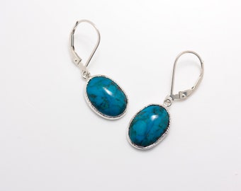 Sterling Silver Turquoise Embellished Bezel Set Earrings on Leverbacks