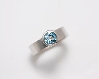 Sterling Silver Bezel Set Faceted Sky  Blue Topaz Solitaire Ring - size 7 Only