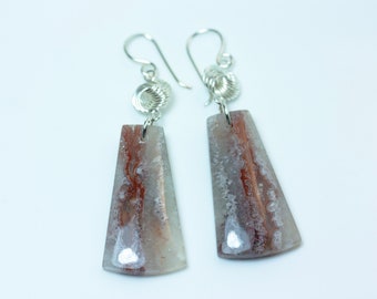 Sterling Silver Triangle Crazy Lace Agate on Swirls Dangling from Ear Wires